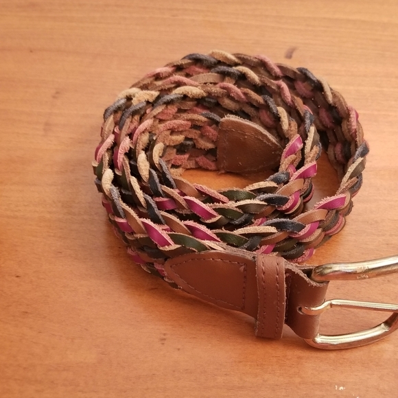 Accessories - Braided Woven Genuine Leather Belt Size ML 32-34 Brown, Red, Blue 1 Inch Wide